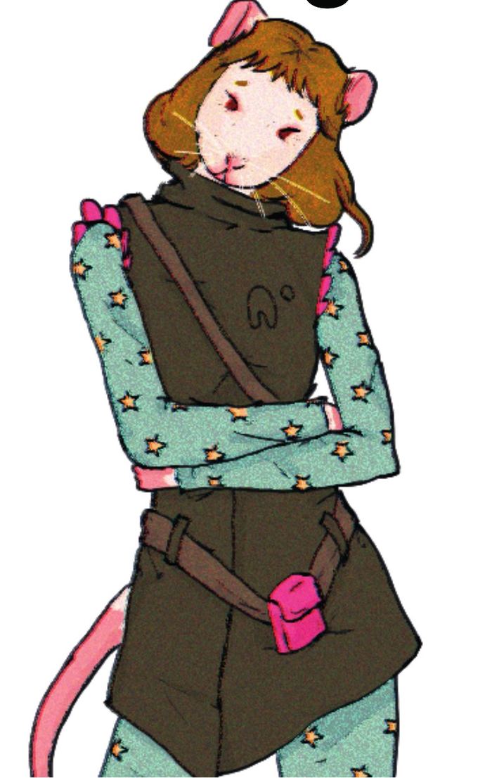Poppy, rata com roupa verde estampada com estrelas amarelas